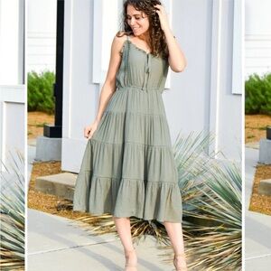 Mine Sage Green Tiered Midi Dress